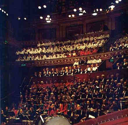 Picture of all choirs on stage at Royal Albert Hall