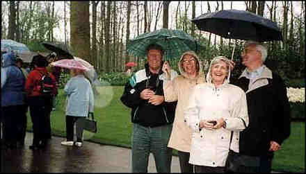 Some of the choir in the rain at the bulb fields