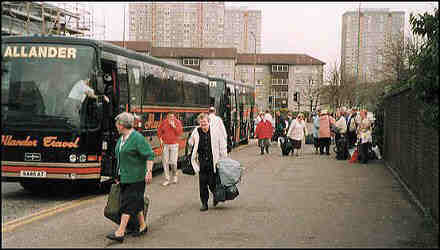 The choir disembarking the bus
